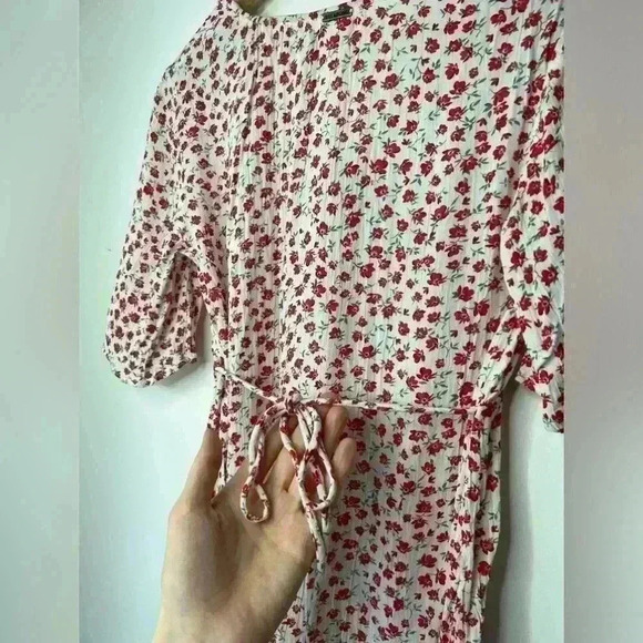 Billabong Red & White Floral Midi Dress XS V-Neck Garden Girl Euro Summer Dress - Picture 12 of 16